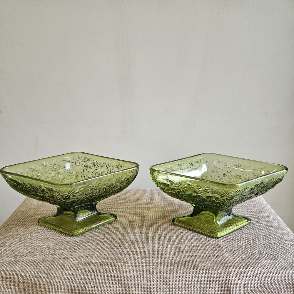Indiana Glass Avacodo Green Pressed Pedestals - Pair